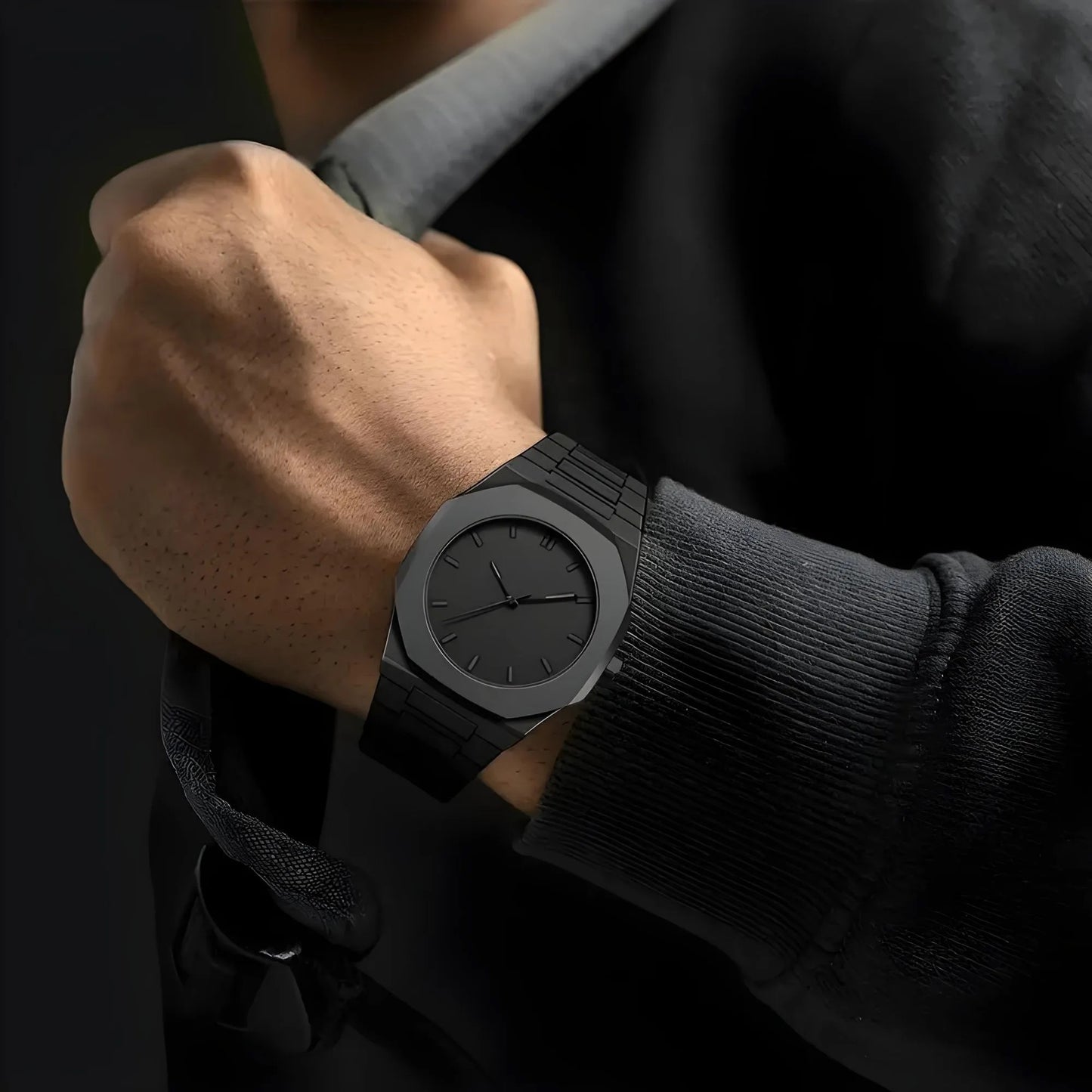 Arabic Aura Watch 2025 Black Modern Creative Design Waterproof Stainless Steel Chain Quartz Movement