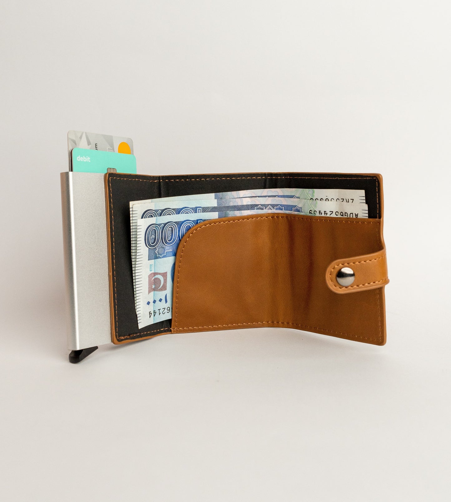 Premium PU Leather Pop-Up Card Holder Wallet with RFID Protection