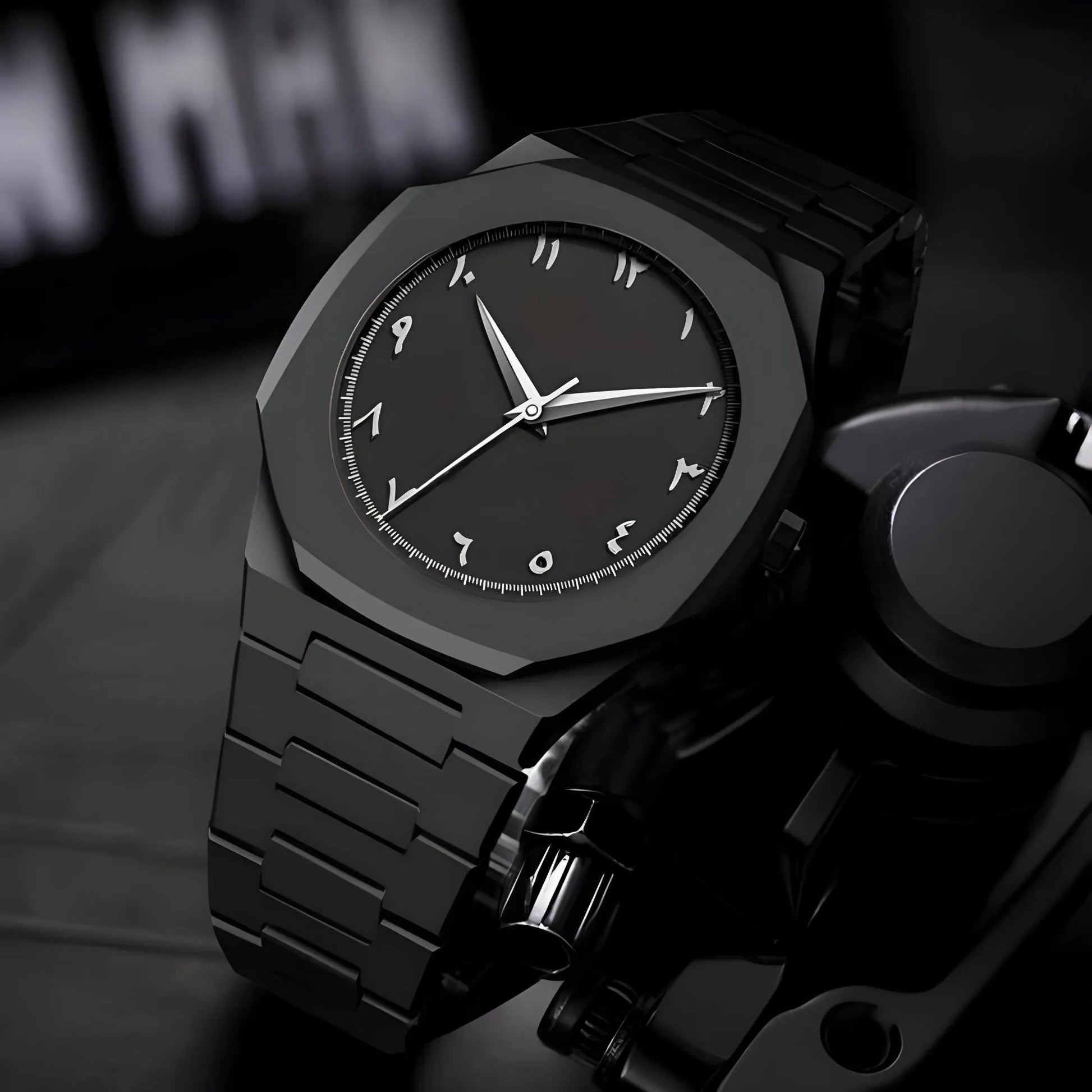 Arabic Aura Watch 2025 Black Modern Creative Design Waterproof Stainless Steel Chain Quartz Movement